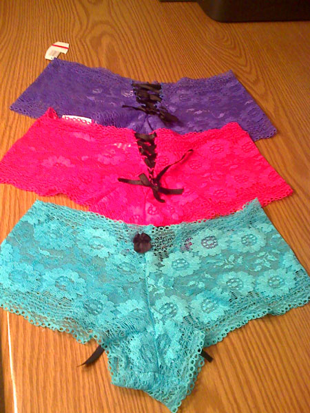 "Just Sexy" Lace Up Boyshort With Contrast Ribbon